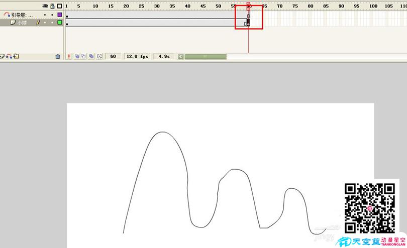 Flash制作跳動的小球循環(huán)動畫的具體步驟之選擇小球元件第60幀