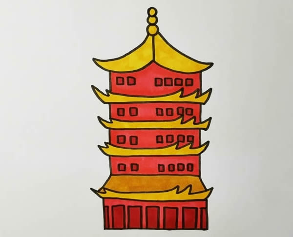 黃鶴樓簡(jiǎn)筆畫(huà)彩色畫(huà)法步驟圖片