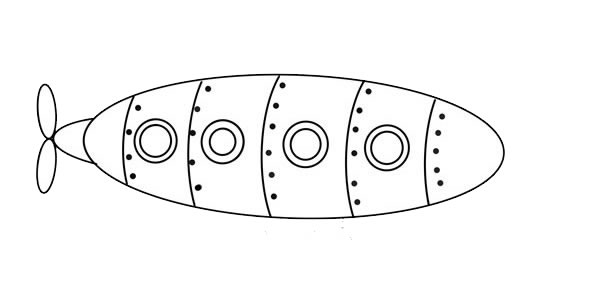 卡通潛水艇簡筆畫彩色畫法步驟圖片