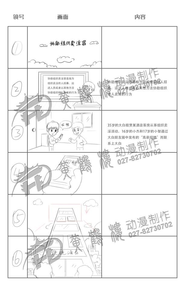 Flash逐幀動畫制作《協(xié)助組織賣淫罪》法院法制宣傳科普動畫片線稿分鏡設(shè)計